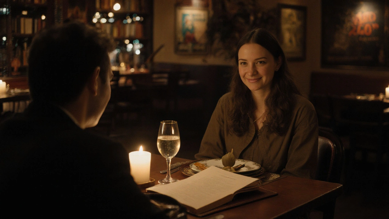 Celaliye'de bir restoranda, iki kişi mum ışığında şampanya içiyor ve sakin bir sohbet sürüyor.