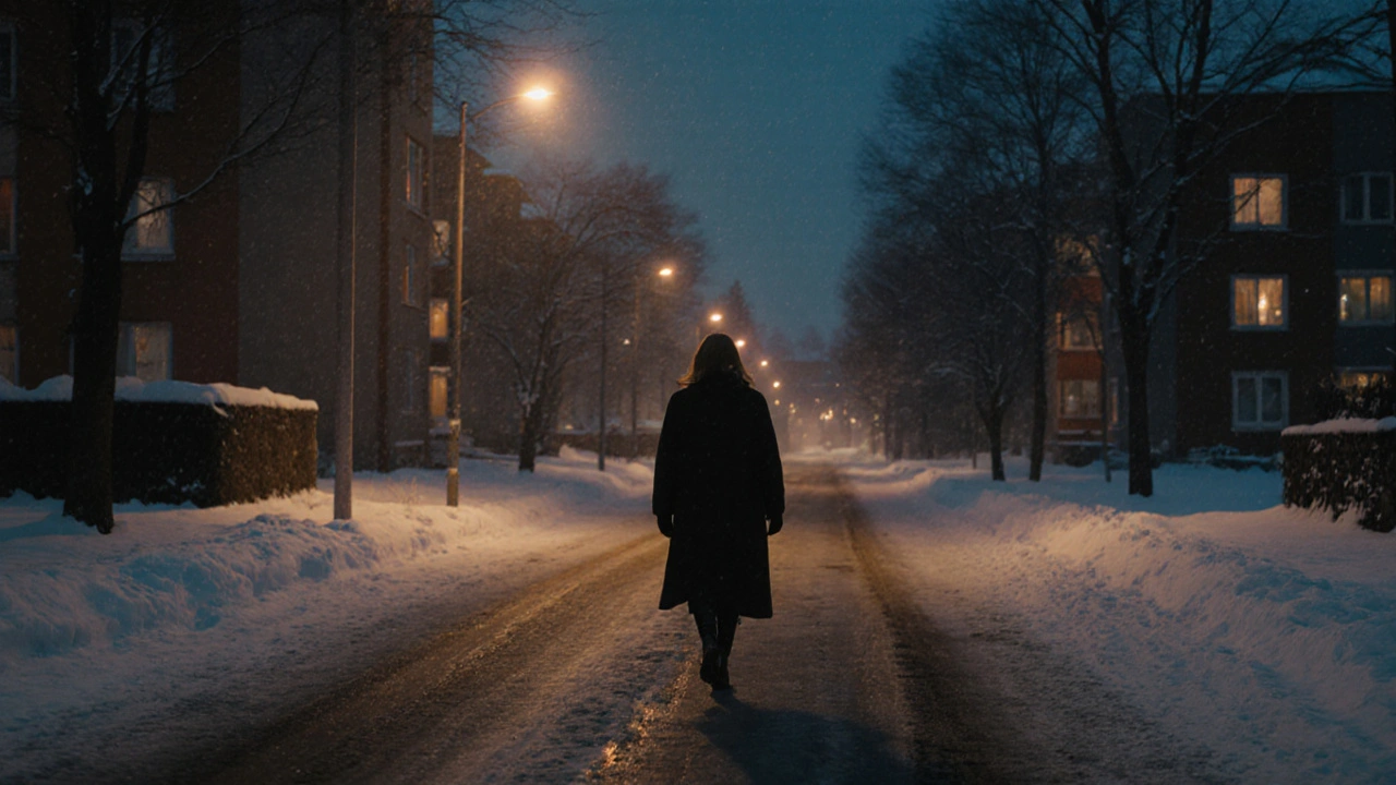 Kış akşamı, Yakuplu'nun sakin bir sokagında tek başına yürüyen bir kadın.