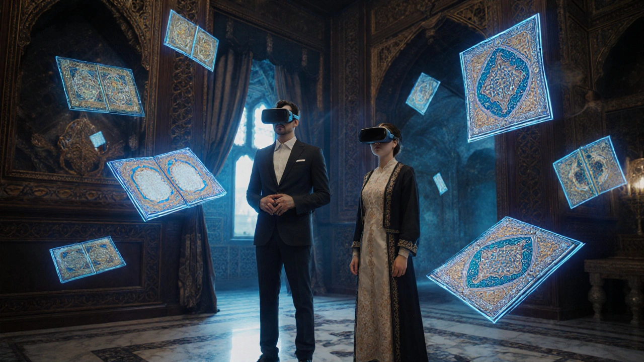 Bir müşteri, sanal gerçeklik gözlükleriyle Topkapı Sarayı&#039;nın dijital rekonstrüksiyonunu yaşıyor.