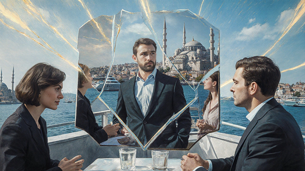 Çoklu kimliklerin yansıdığı bir ayna, İstanbul&#039;da duygusal ve kültürel bağlantıları sembolize ediyor.