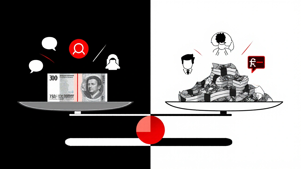 Güven ve gizli masrafların karşılaştırıldığı şeffaf bir terazi, sembolik görsel temsil.