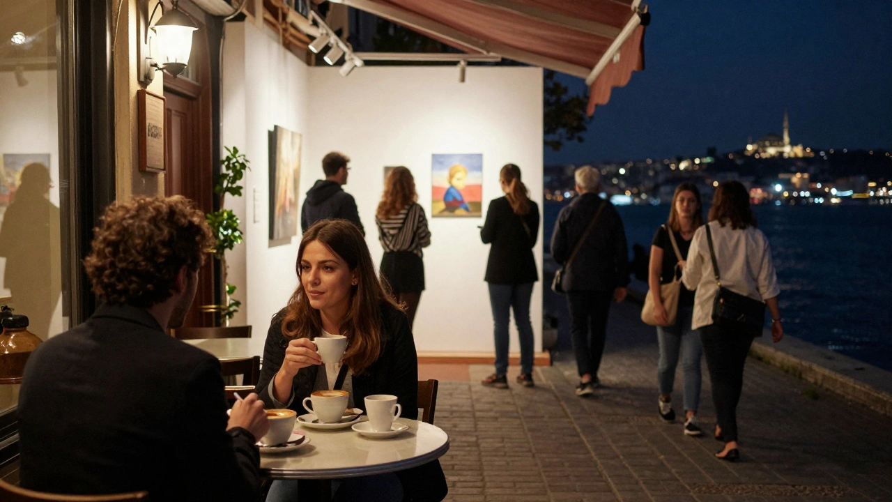 Bir erkek ve kadın, İstanbul&#039;da bir kafe, sanat galerisi ve sahil boyunca geçirdiği bir geceyi yaşıyor.