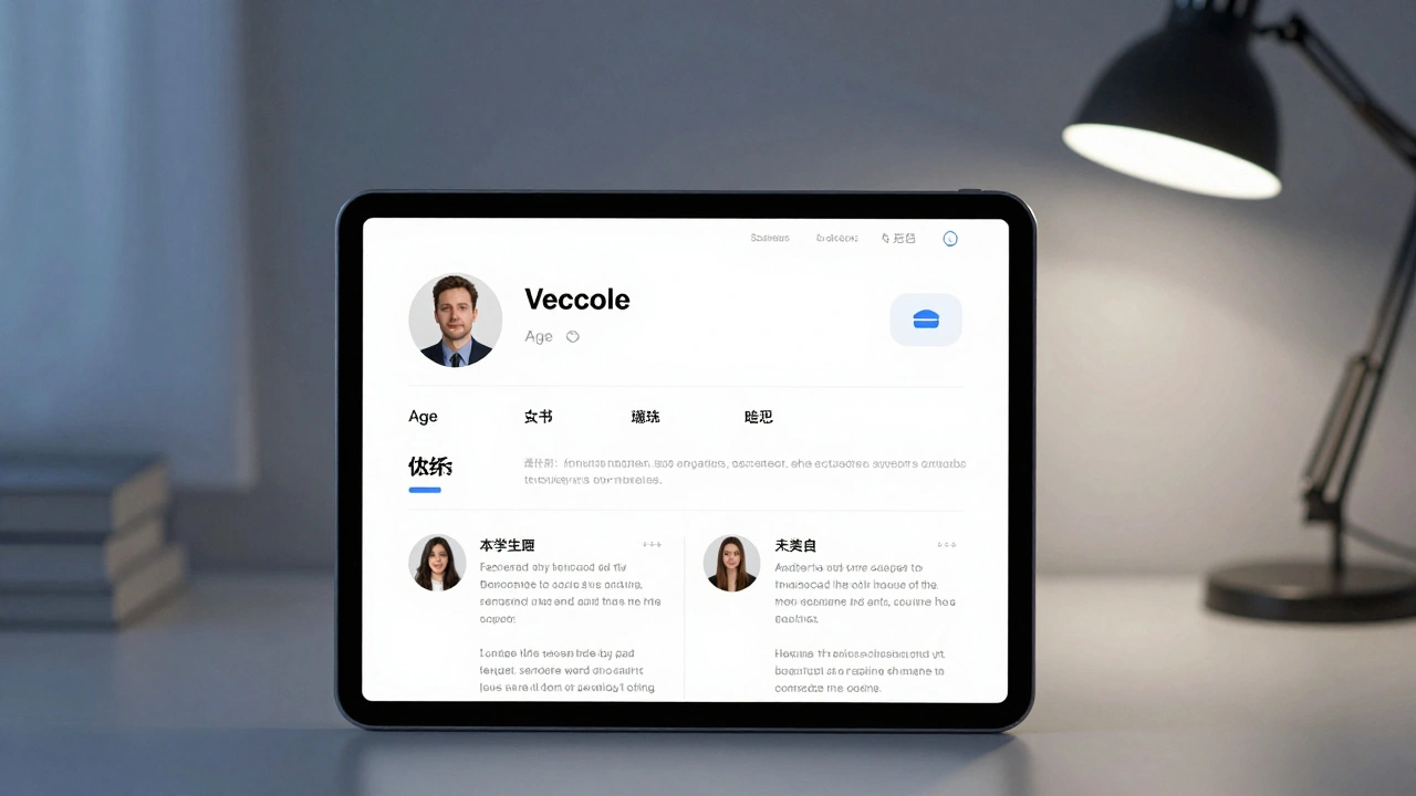 Bir tablet ekranında net bilgilerle gösterilen bir eşlik profili.