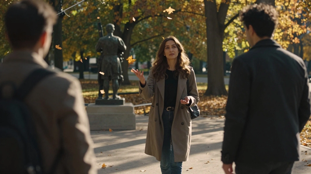 Esenler'de bir parkta, bir kadın ve bir müşteri altın saatte sessizce yürüyor.