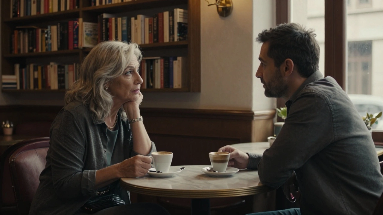Şişli'de bir kafede orta yaşlı bir kadın ve erkek, derin bir sohbet içinde.