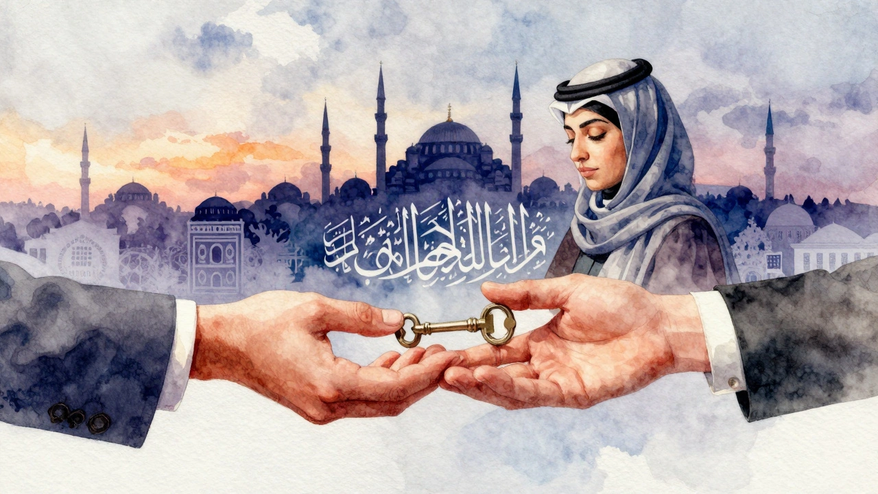 Üç el, bir anahtarla birlikte kültürel bir köprüyü sembolize ediyor.