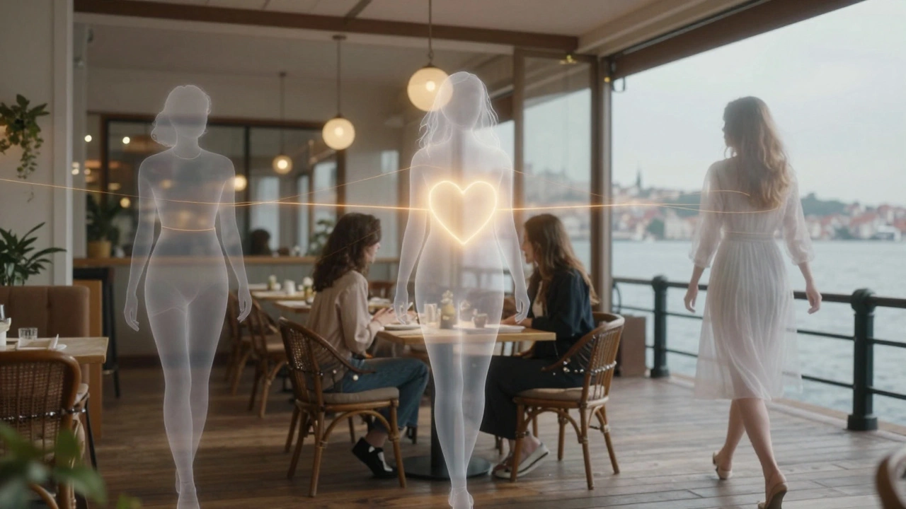 Üç farklı ortamda yaşayan kadınların silüetleri, bir kalp sembolüyle bağlanarak eşlik hizmetinin farklı yönlerini temsil ediyor.