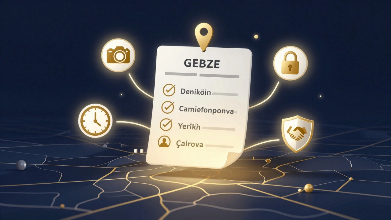 Güvenlik kontrol listesi ikonları, Gebze haritasının üzerine dağılmış şekilde.