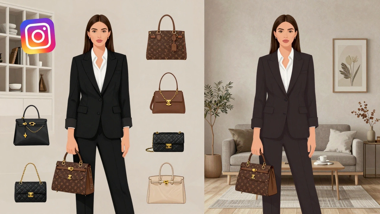 İki kadın, biri şık bir dairede, diğeri sade bir evde; pazarlama ve lokasyonun fiyat üzerindeki etkisini simgeliyor.