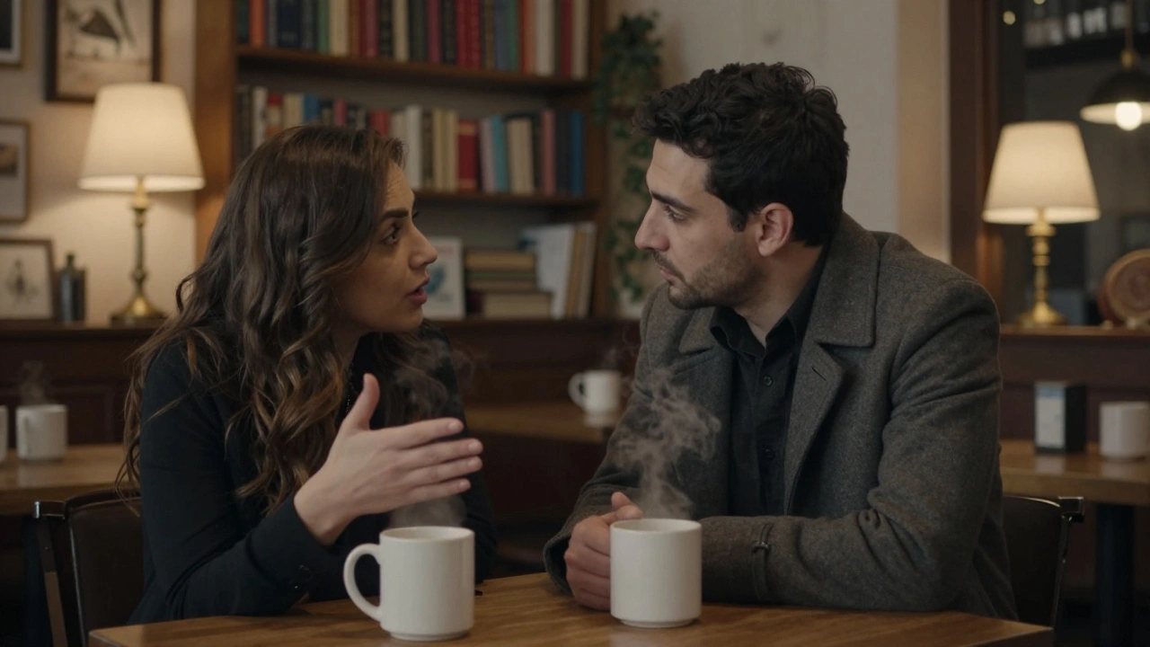 Sultanbeyli'de bir kafede, bir erkek ve kadın derin bir sohbet yapıyor.