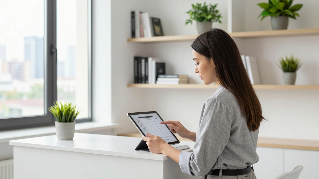 Esenler'de bir escort hizmeti ofisinde, bir kadın kişiselleştirilmiş bir program inceliyor.