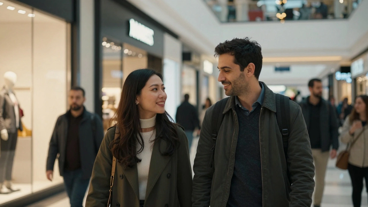 İstanbul'da bir alışveriş merkezinde bir erkek ve bir kadın beraber yürüyor.